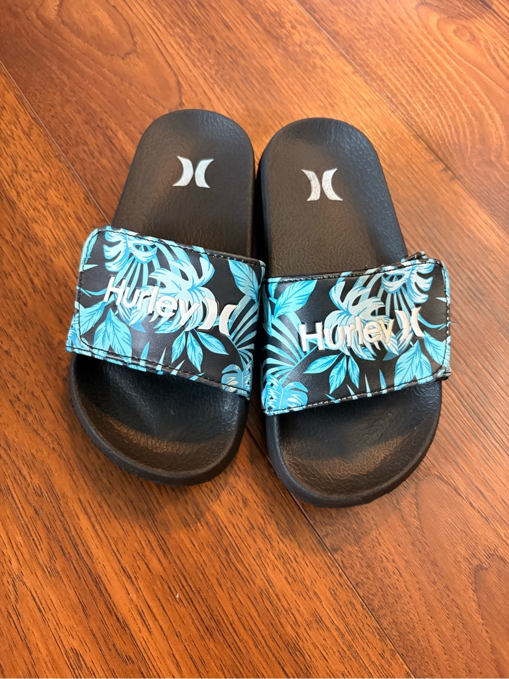 Hurley Kids Black Slides with Turquoise Floral Strap